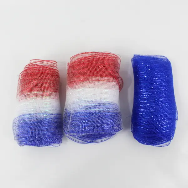 Lot of 3 Rolls Patriotic 7” Wide Poly Deco Mesh: Metallic Red White & Blue