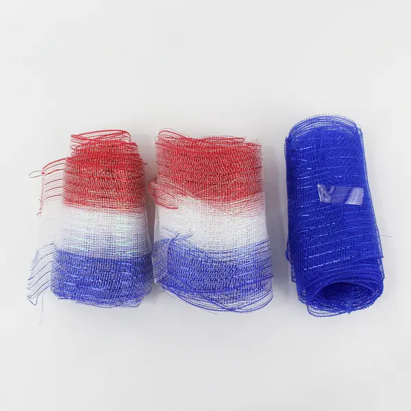Lot of 3 Rolls Patriotic 7” Wide Poly Deco Mesh: Metallic Red White & Blue