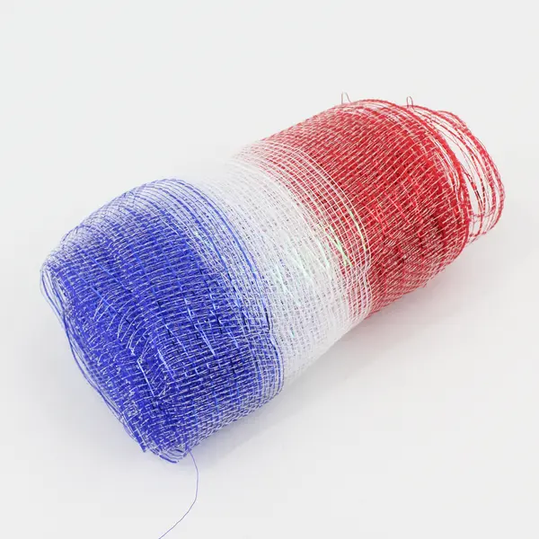 Lot of 3 Rolls Patriotic 7” Wide Poly Deco Mesh: Metallic Red White & Blue