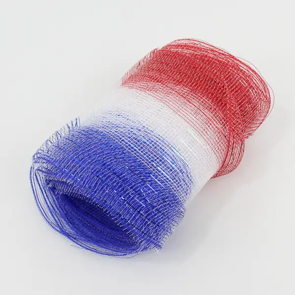 Lot of 3 Rolls Patriotic 7” Wide Poly Deco Mesh: Metallic Red White & Blue
