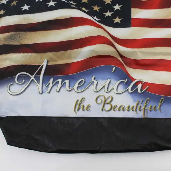 America the Beautiful Flag Lightweight Nylon Tote Bag Zipper Pocket 17"x16.8"