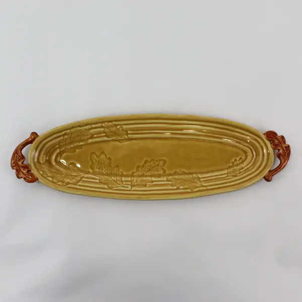 Vintage Ceramic Spoon Rest Tray Orange Leaves Fall Design 