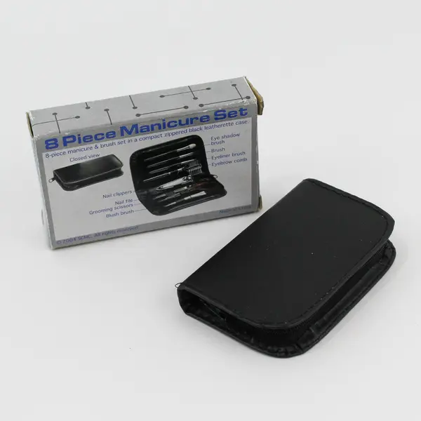 2004 8-Piece Manicure & Brush Set Black Leatherette Case Original Box