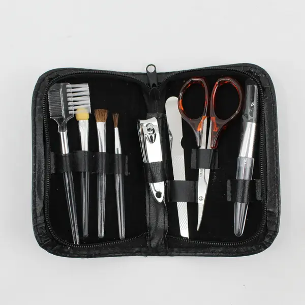 2004 8-Piece Manicure & Brush Set Black Leatherette Case Original Box