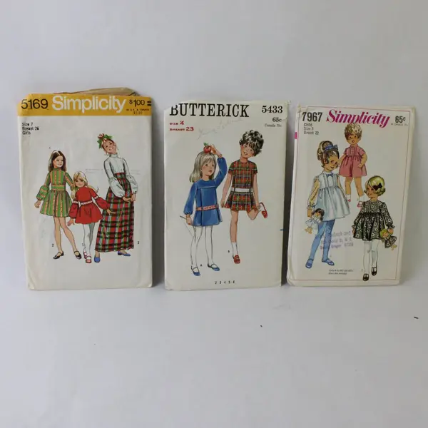 Lot 3 Vintage Child Girls Sewing Patterns Simplicity 5169 7967 Butterick 5433