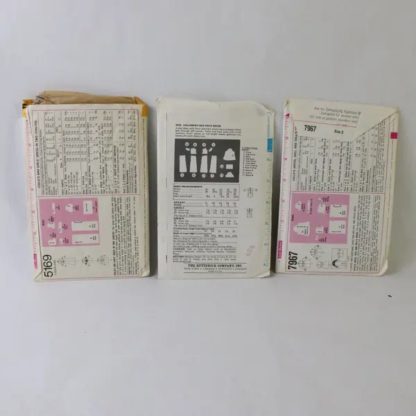 Lot 3 Vintage Child Girls Sewing Patterns Simplicity 5169 7967 Butterick 5433