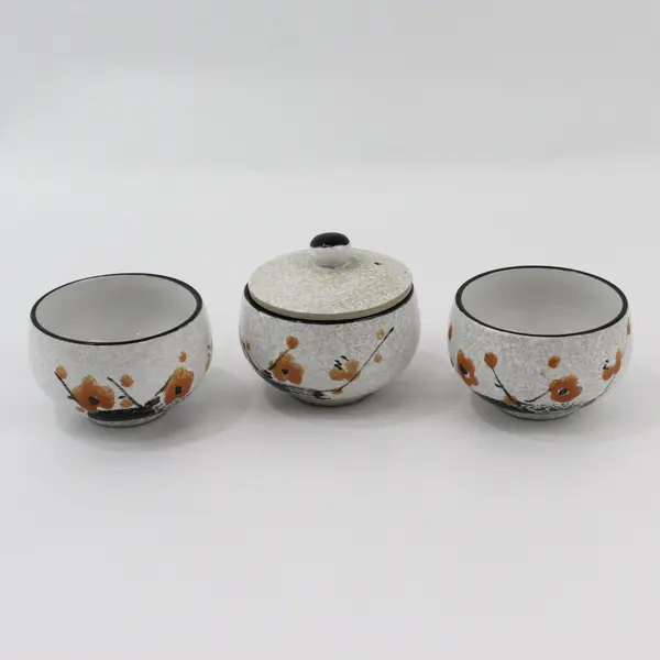 Set of 3 Japanese Style Cherry Blossom Ceramic Matcha and Sugar Bowls