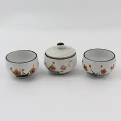 Set of 3 Japanese Style Cherry Blossom Ceramic Matcha and Sugar Bowls