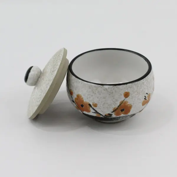 Set of 3 Japanese Style Cherry Blossom Ceramic Matcha and Sugar Bowls
