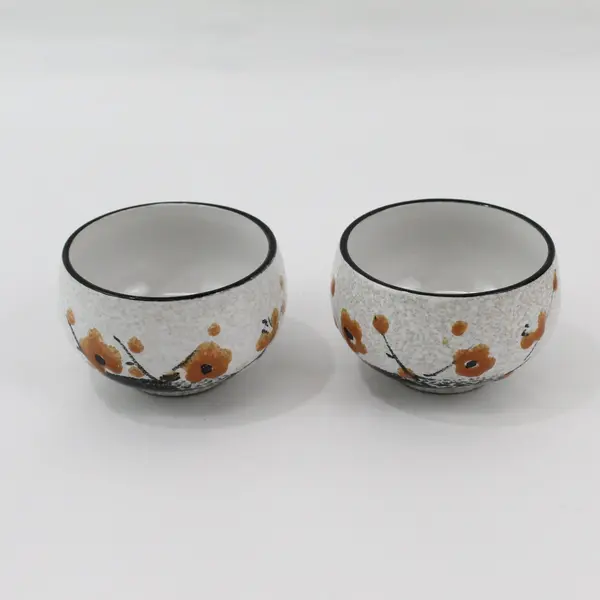Set of 3 Japanese Style Cherry Blossom Ceramic Matcha and Sugar Bowls