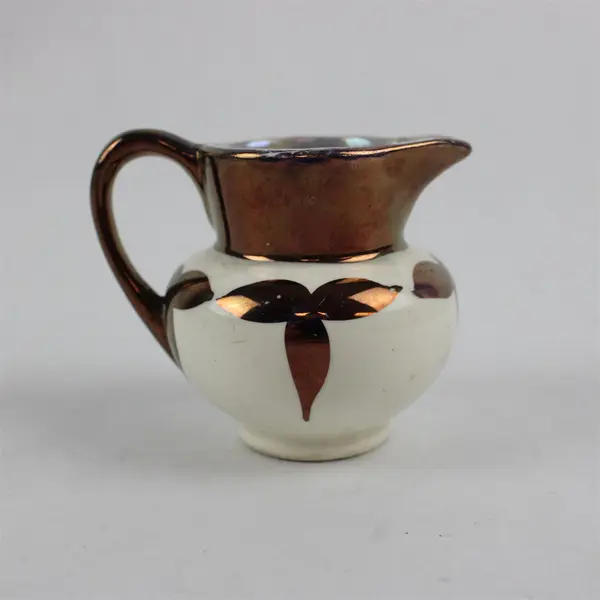 Vintage Miniature Creamer White Porcelain Accented Metallic Copper Finish