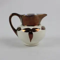 Vintage Miniature Creamer White Porcelain Accented Metallic Copper Finish