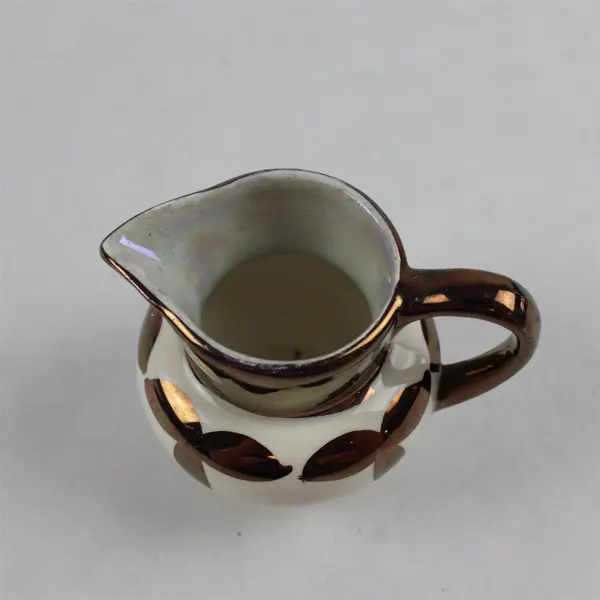 Vintage Miniature Creamer White Porcelain Accented Metallic Copper Finish