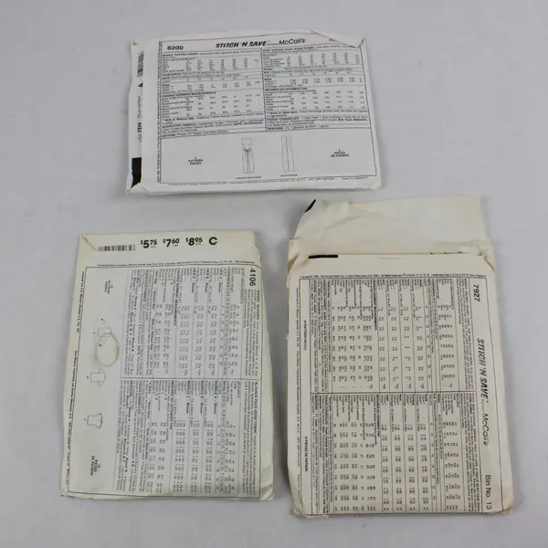 Lot of 3 McCall's Sewing Patterns 7927 8200 4106 Stitch 'n Save