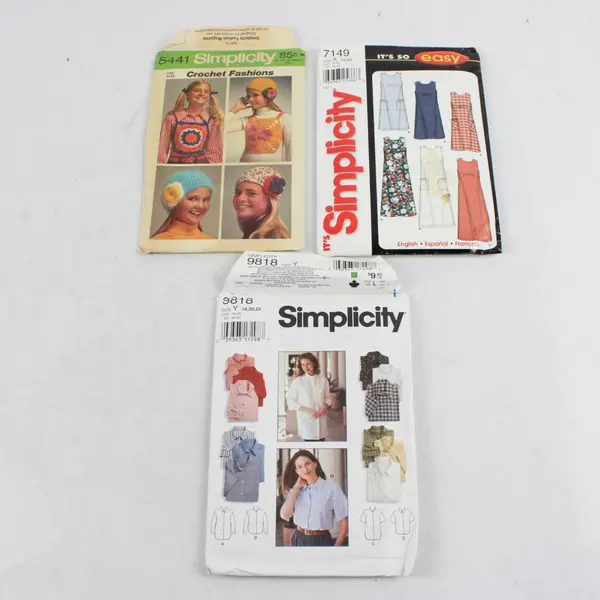 Mixed Lot of 3 Simplicity Sewing & Crochet Patterns 7149 5441 9818