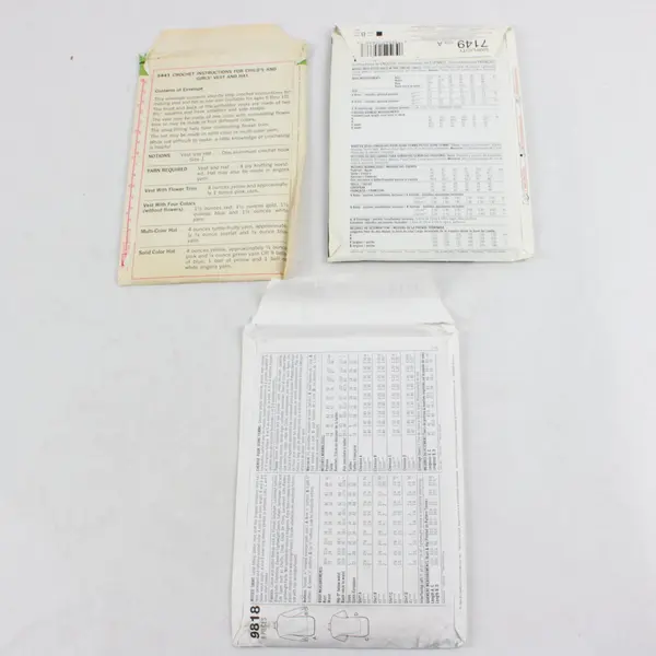 Mixed Lot of 3 Simplicity Sewing & Crochet Patterns 7149 5441 9818