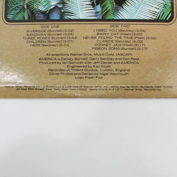 America Warner Bros. Records BS 2576 12" Vinyl LP