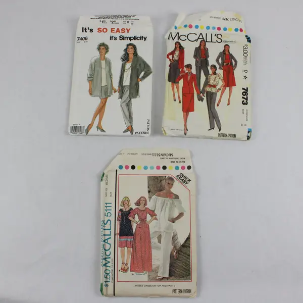Vintage Lot of 3 Sewing Patterns McCall's 7673 5111 Simplicity 7406 Mixed Sz