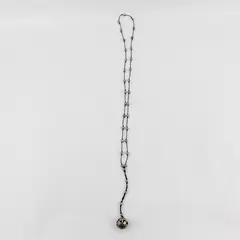 Silver-Tone Ball Pendant Beaded Station Necklace Black Cord 21.5"