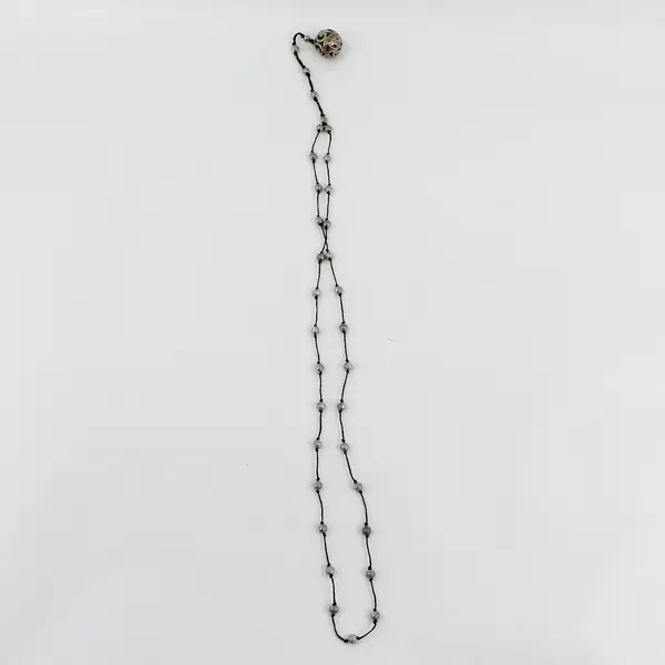 Silver-Tone Ball Pendant Beaded Station Necklace Black Cord 21.5"