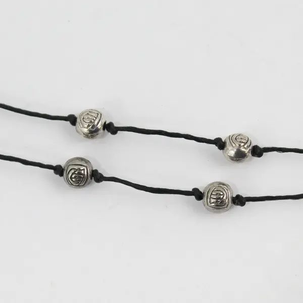Silver-Tone Ball Pendant Beaded Station Necklace Black Cord 21.5"