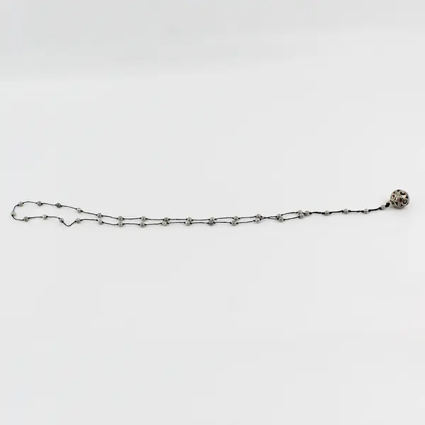 Silver-Tone Ball Pendant Beaded Station Necklace Black Cord 21.5"