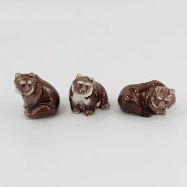 Set of 3 Vintage Ceramic Brown Bear Figurines