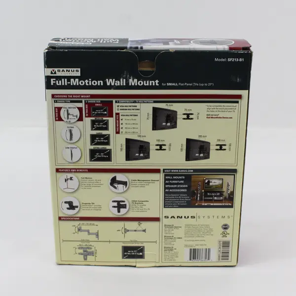 SANUS SF213-B1 Full Motion Wall Mount for TVs Up to 27 in