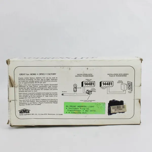 Vintage Hemco Low Voltage Address-Lite AL-301 Kit w/ Transformer 20' Wire