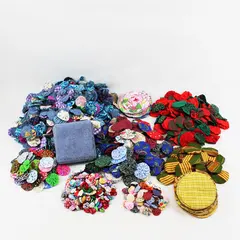 Large Multi-Sized Hand Stitched Yoyo Quilt Circles + Pre-Cut Fabric Rnd/Sq
