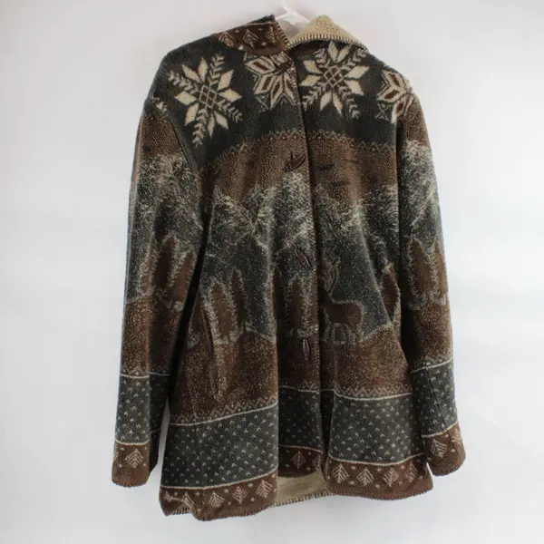 Alpine Studio Women's L Fleece Tan/Brown Reversible Hooded Jacket