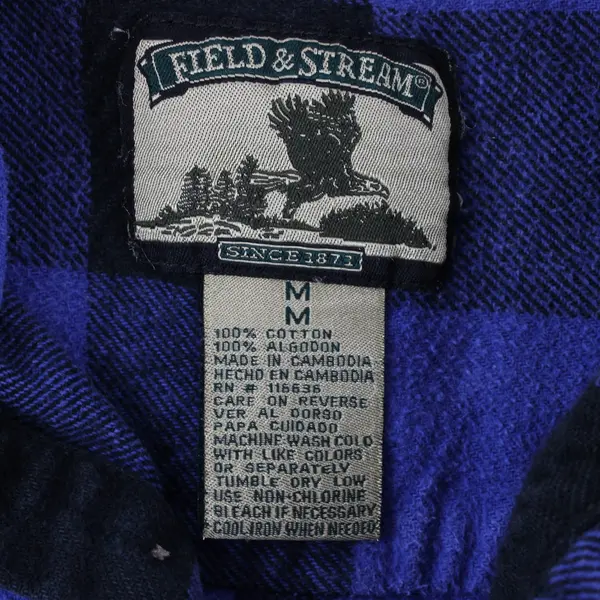 Field and Stream Heavyweight Men's M Blue Black Buffalo Plaid Flannel Shirt