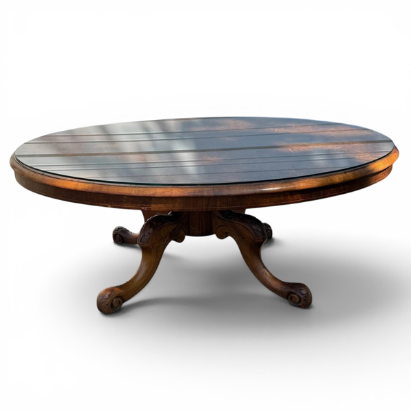Vtg Victorian Wood Oval Center Loo Table Glass Top- Freight / Local Pickup