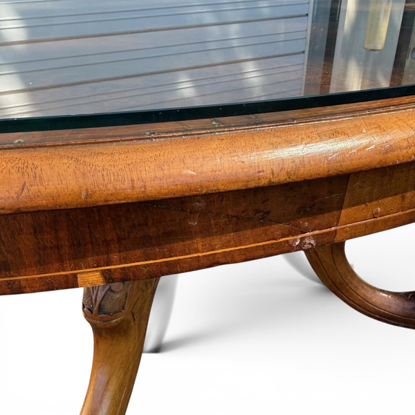 Vtg Victorian Wood Oval Center Loo Table Glass Top- Freight / Local Pickup