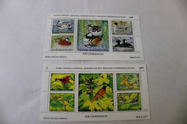 Set Of 4 National Audubon Society Wildlife Conservation Stamp Sheets 1986-89 MNH