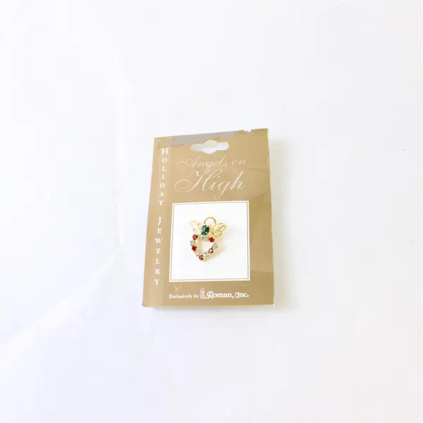 Roman Inc Angels on High Lapel Pin Green Red Clear Stones NWT