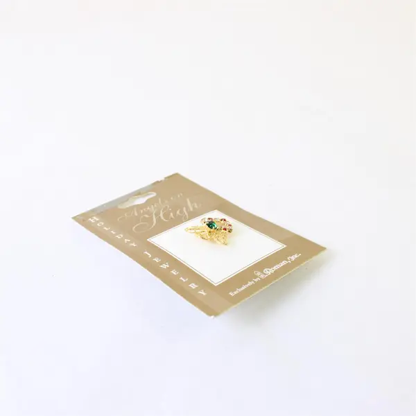 Roman Inc Angels on High Lapel Pin Green Red Clear Stones NWT