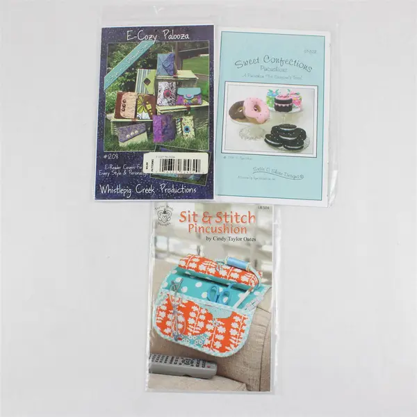 Lot of 3 Sewing Patterns E-Reader Cover & Pincushion Mixed Brands