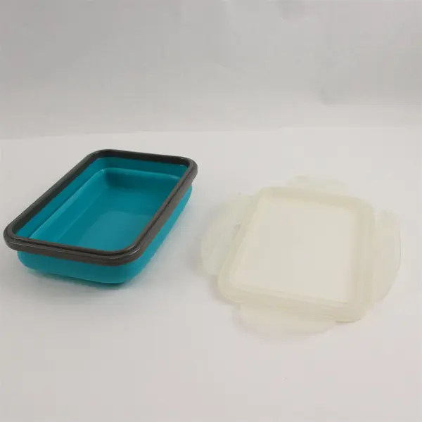 Blue Teal Collapsible Silicone Food Storage Container With Lid