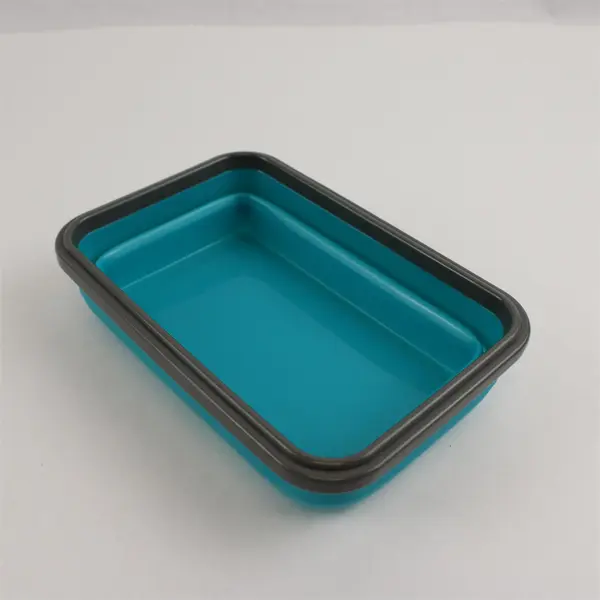 Blue Teal Collapsible Silicone Food Storage Container With Lid