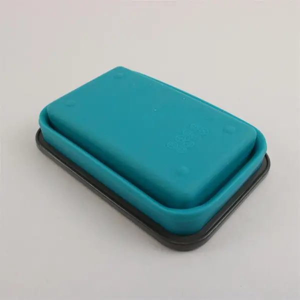 Blue Teal Collapsible Silicone Food Storage Container With Lid