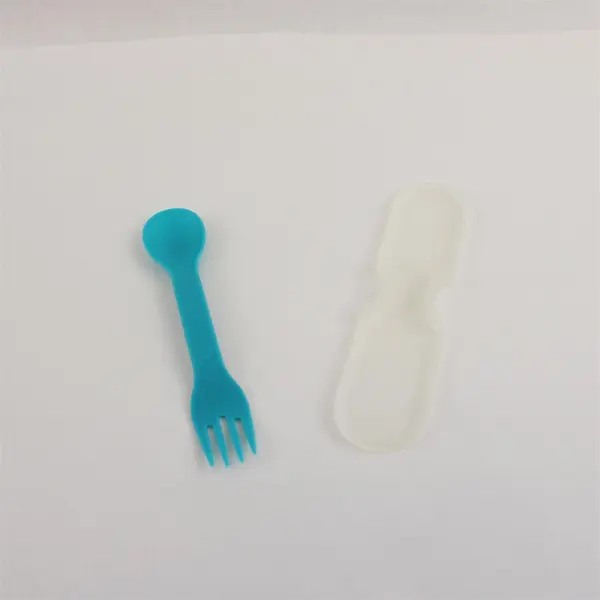 Blue Collapsible 3-Compartment Food Storage Container w/ Fork Spoon