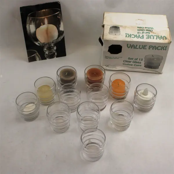 Hosley Set of 12 Clear Glass Votive Tealight Cups 2.5in Used