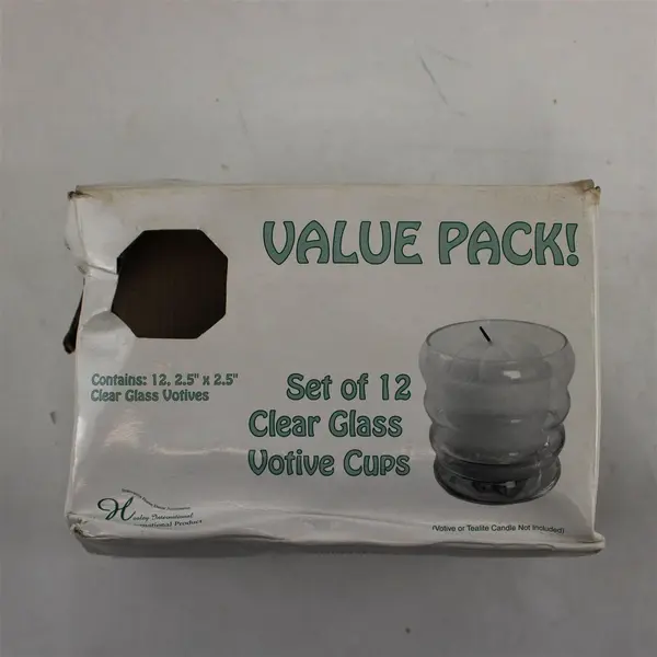 Hosley Set of 12 Clear Glass Votive Tealight Cups 2.5in Used