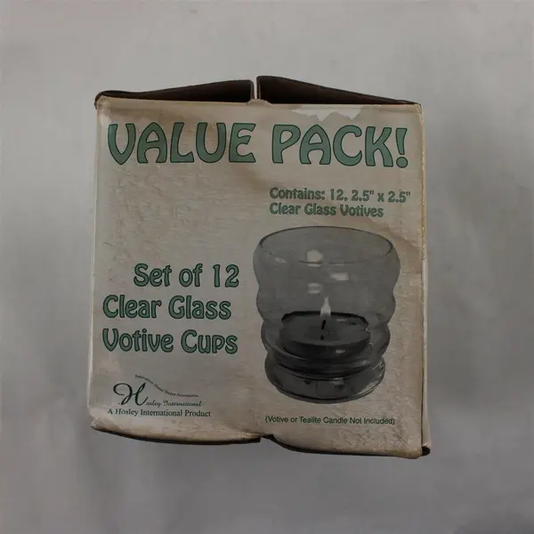 Hosley Set of 12 Clear Glass Votive Tealight Cups 2.5in Used