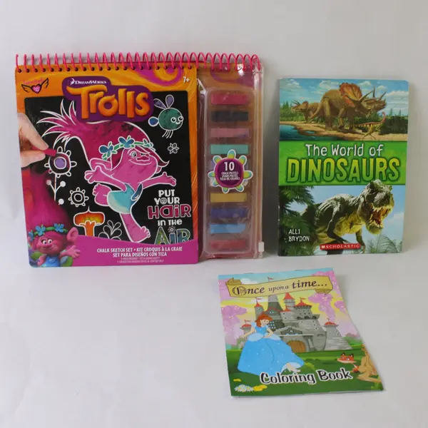 Lot of 3 Mixed Kids Books Coloring Activity Once Upon a Time, Dinosaurs, Trolls 