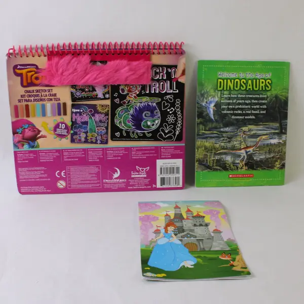 Lot of 3 Mixed Kids Books Coloring Activity Once Upon a Time, Dinosaurs, Trolls 