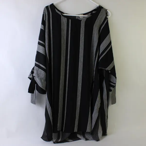 Now N Forever Black and White Striped Cold Shoulder Blouse Women's 2X