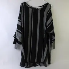Now N Forever Black and White Striped Cold Shoulder Blouse Women's 2X