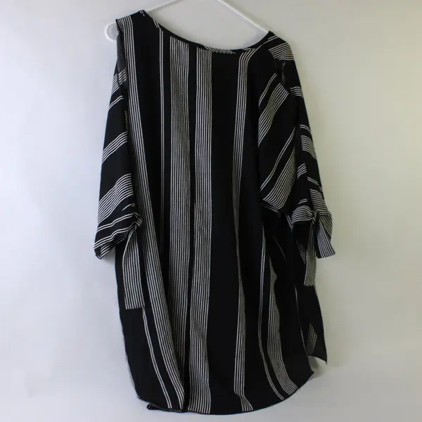 Now N Forever Black and White Striped Cold Shoulder Blouse Women's 2X